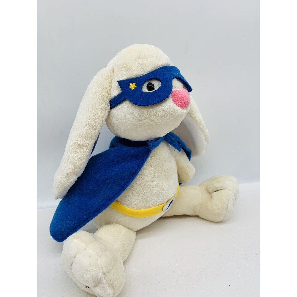 Manhattan Toy Super Hero Bunny Plush Ivory Soft Stuffed Animal Blue Cape Mask - Picture 4 of 15